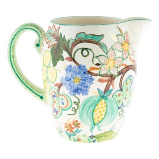 Antique Hand-Painted Floral Majolica Ceramic Pitcher Jug from Copeland Spode For Sale