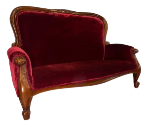 Victorian Loveseat Miniature in Red Velvet
