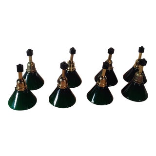 Vintage Brass & Green Glass Track Lighting Fixtures - Set of 8 For Sale