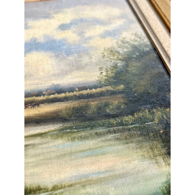 Wood 19th Century French Pastoral Landscape Oil Painting in Ornate Giltwood Frame For Sale - Image 7 of 17