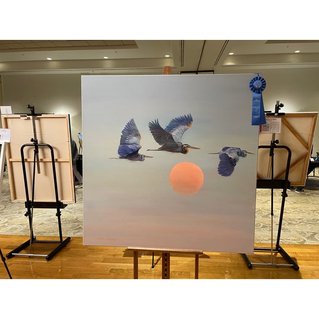 Large Contemporary Oil Painting Blue Herons Over Sunset For Sale In Phoenix - Image 6 of 14