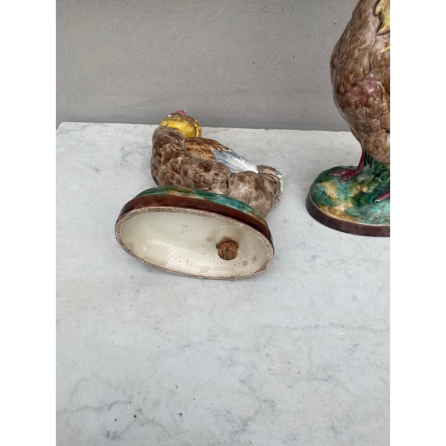 Ceramic French Majolica Rooster & Hen Circa 1890-A Pair For Sale - Image 7 of 8