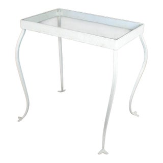 Vintage End or Side Table Hand Wrought Iron Rectangle Glass Top Indoor or Outdoor For Sale