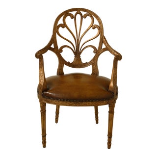 Theodore Alexander Gold Gilt Carved Back Open Armchair For Sale