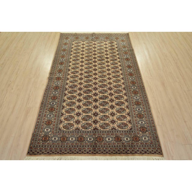 Tribal Bokhara Rug 5’2” X 8’1” Beige Wool Tribal Hand-Knotted Oriental Carpet For Sale - Image 3 of 12