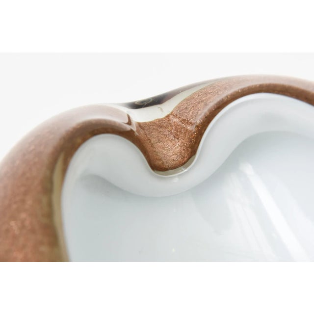 Metal Vintage Murano White Cased Copper and Gold Aventurine Murano Cinched Bowl or Ashtray, 60's For Sale - Image 7 of 12