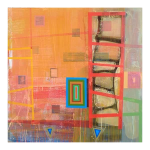 Contemporary Abstract Mixed Media on Canvas Panels Painting "Bloomstone (Banded Ziggurat)" by Michael Barringer