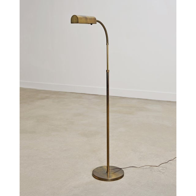Mid-Century Patinated Brass Adjustable Pharmacy Floor Lamp For Sale - Image 9 of 16