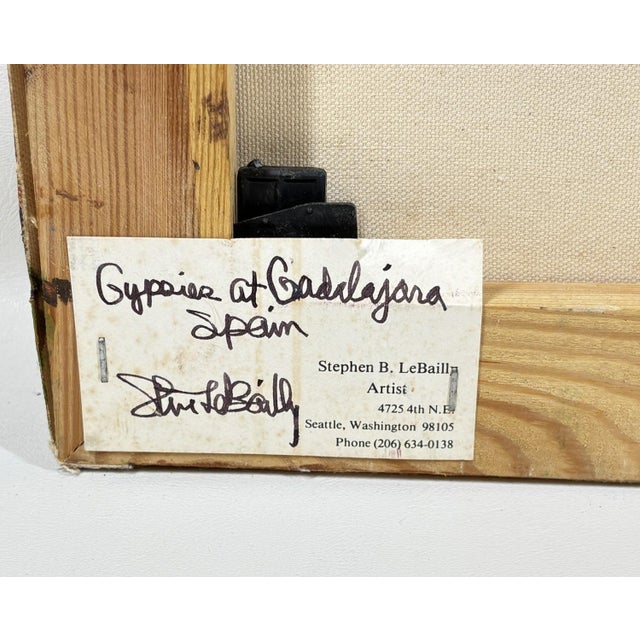 Brown 1970s "Gypsies at the Gate" – Original Oil on Canvas by Steve LeBailly For Sale - Image 8 of 12