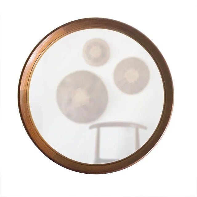 Wood Swedish Round Teak Mirror, 1960s For Sale - Image 7 of 8