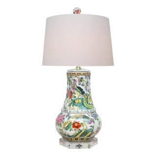 Chinoiserie Colorful Phoenix Bird Porcelain Table Lamp With Crystal Base For Sale