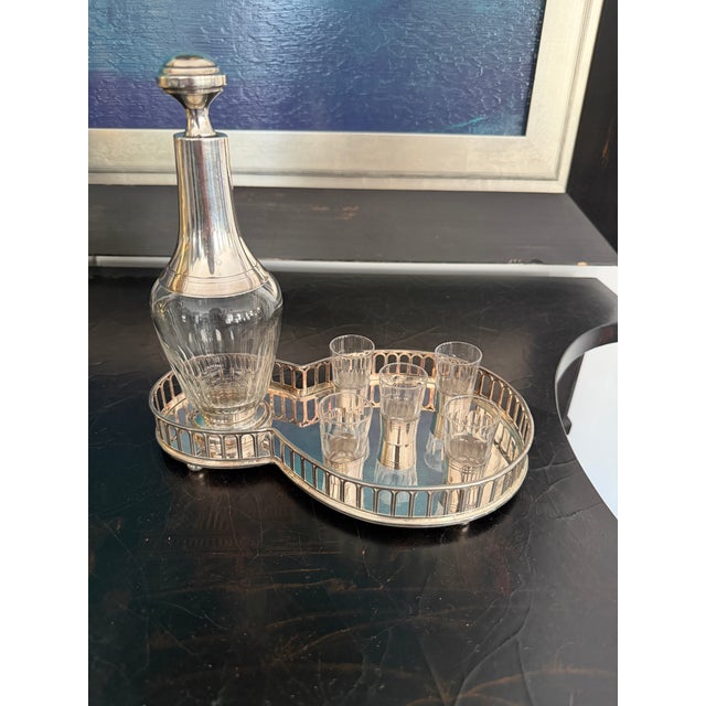 Art Deco Antique French Sterling Apertif Set With Silver Plate Gallery Tray, 7pc Set For Sale - Image 3 of 15