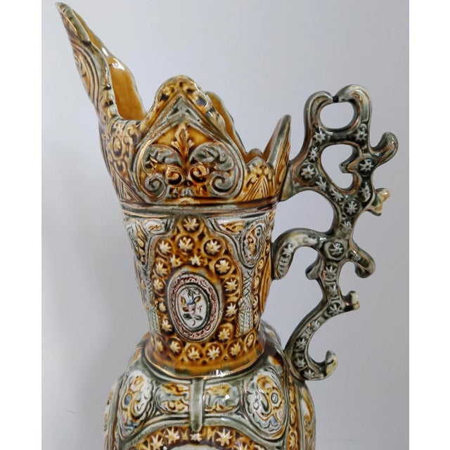 Large Italian Ornate Majolica Jug, 1960s For Sale - Image 3 of 11