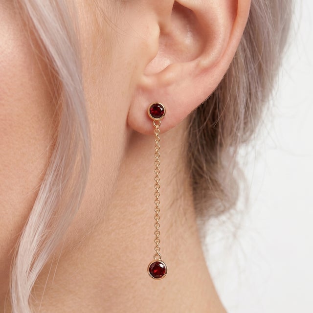 Not Yet Made - Made To Order Garnet Drop Dangle Earrings - Janaury Birthstone Dainty Earrings for Woman - A Pair For Sale - Image 5 of 5