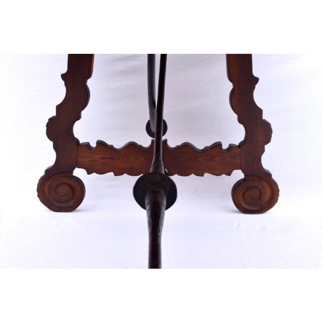 Wood Spanish Colonial Dining Table, Hand-Carved Oak & Iron, Early 20th C. For Sale - Image 7 of 18