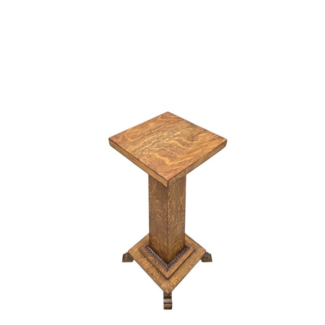 Early 20th Century Antique Arts & Crafts Mission Quarter Sawn Oak Pedestal Stand For Sale - Image 5 of 6