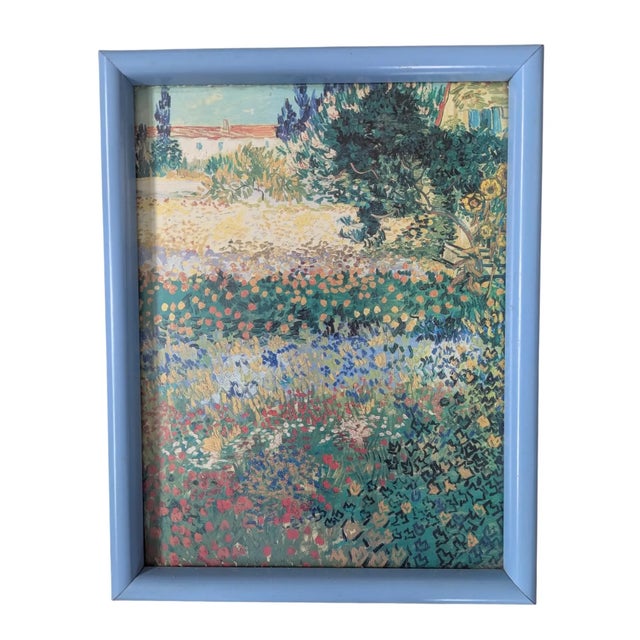 Vintage Framed Print of Vincent Van Gogh's "Flowering Gardens" Painting Encased in a Postmodern Blue Tubular Frame...