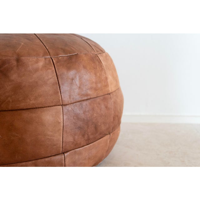 De Sede Vintage Cognac Leather Ottoman or Pouf Attributed to De Sede, Switzerland, 1970s For Sale - Image 4 of 7