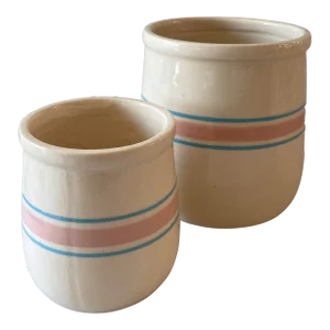 Pair of Vintage McCoy Pink and Blue Stripe Canisters