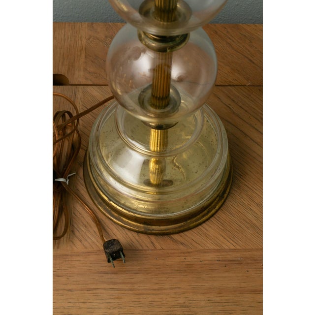 Vintage Brass & Glass Column Table Lamps – Paul Hanson Style – Milk Glass Shades – 3-Way - a Pair For Sale - Image 17 of 18