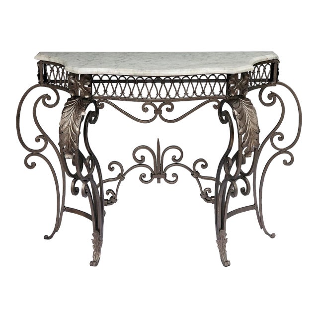 20th Century, Iron Console Carrara Marble Top For Sale