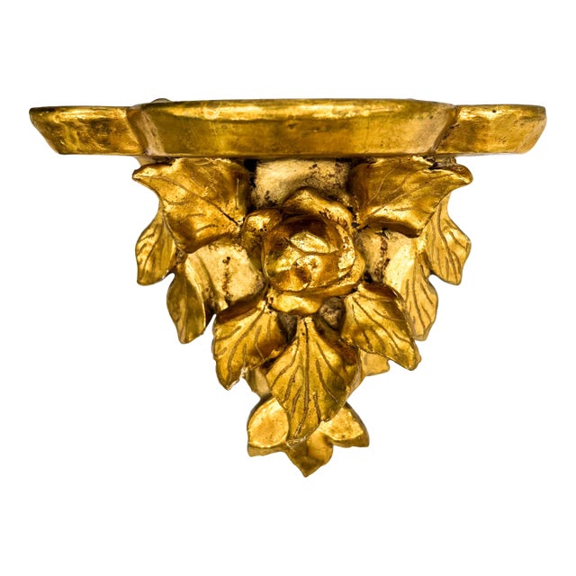 Vintage Italian Giltwood Rose & Leaf Wall Bracket/ Shelf – Mid-20th Century For Sale
