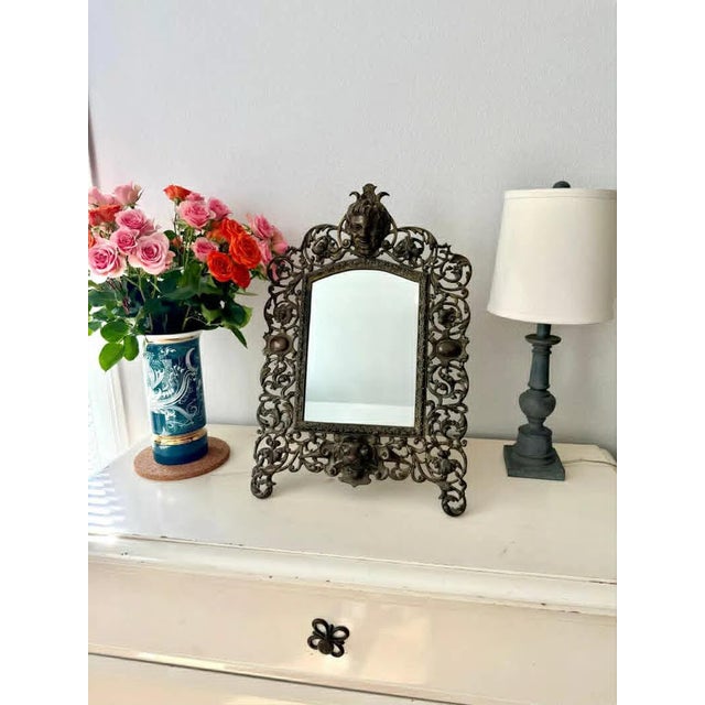 Gorgeous antique French Victorian style cast iron (or bronze(!) reticulated ornate Vanity mirror, circa late 19th or early...