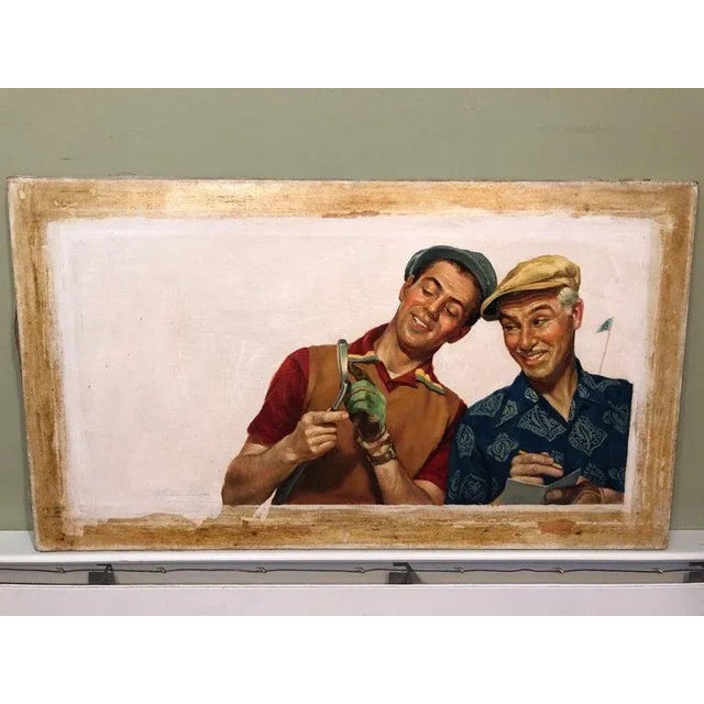 Signed Norman Rockwell Style Painting of Golfers by Victor Olsen Possibly of the famous Golfer Sam Snead and company....