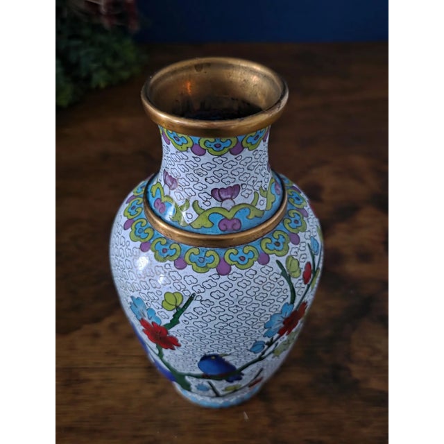Vintage Chinese Enameled Cloisonné Vase Set For Sale - Image 13 of 18
