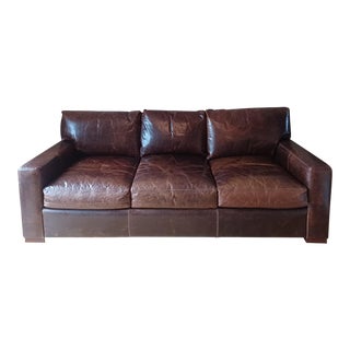 Restoration Hardware Maxwell Three Cushion Leather Sofa in Italian Brompton Cocoa For Sale