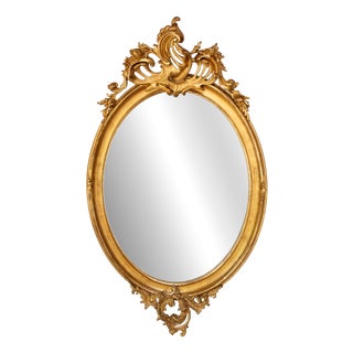 Antique French Louis XV Oval Gilt Mirror, 1913 For Sale