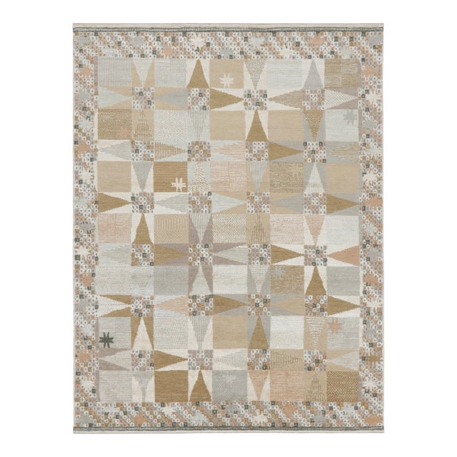 Rug & Kilim’s Scandinavian Style Rug in Beige-Brown and Gray Geometric Patterns For Sale