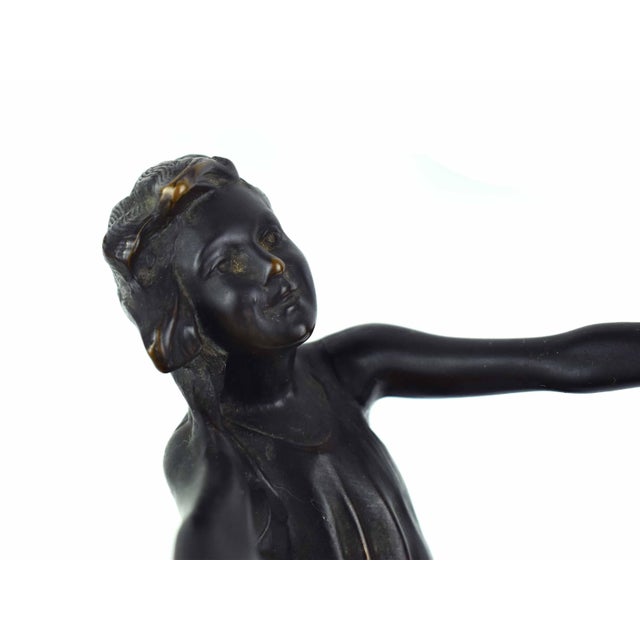Antique 1916 Art Nouveau Jessie McCutcheon Raleigh the Good Fairy Bronze Statuette on Wooden Base For Sale - Image 6 of 10
