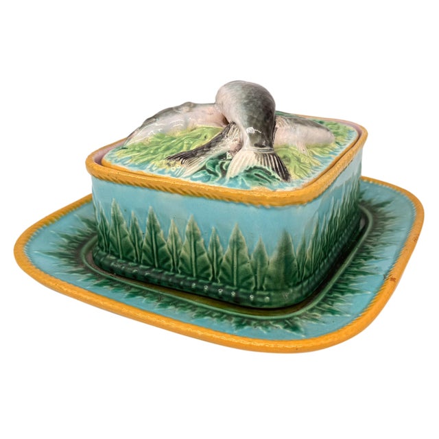 George Jones George Jones Majolica Sardine Box on Turquoise Ground, English, Ca. 1870 For Sale - Image 4 of 18