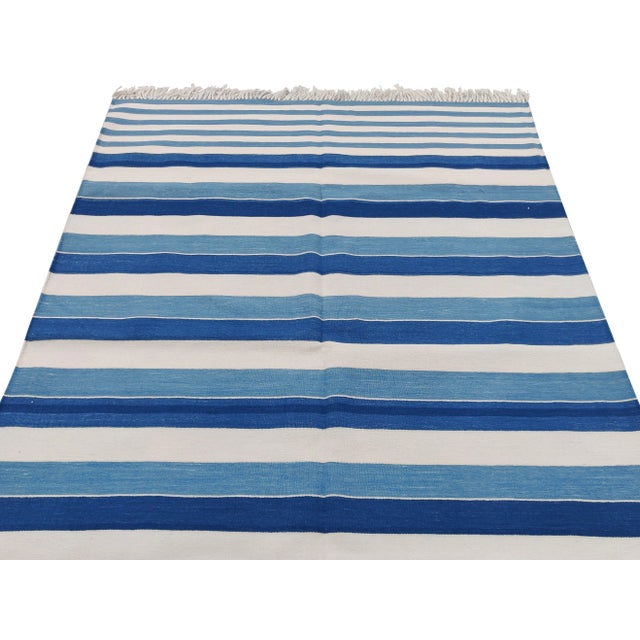 Casa Cosima Handmade Cotton Multi Striped Rug, Blue And White 8'x10' For Sale - Image 4 of 8