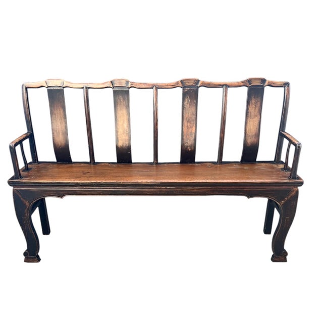 Antique Elmwood Setee With Custom Down Cushion For Sale - Image 9 of 12