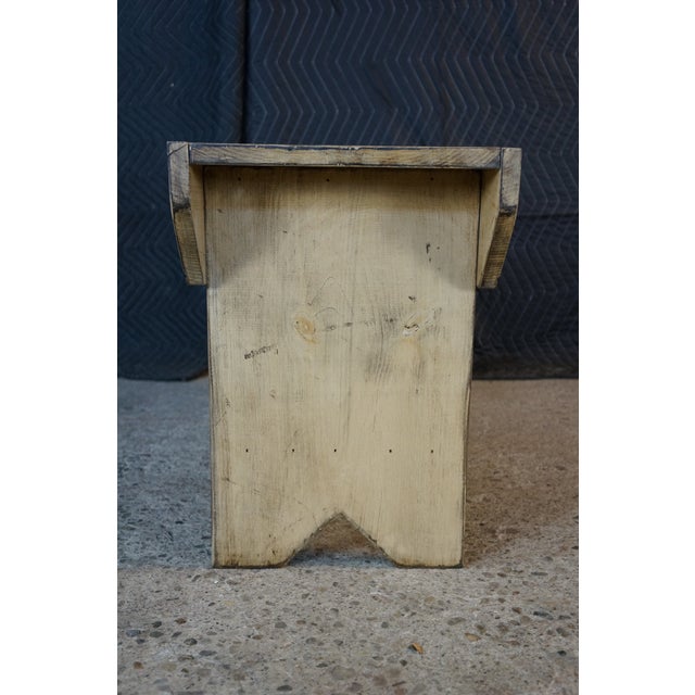 Wood 20th Century Rustic Primitive Outdoor Pine Farmhouse Patio Bench Stool Seat 33" For Sale - Image 7 of 14