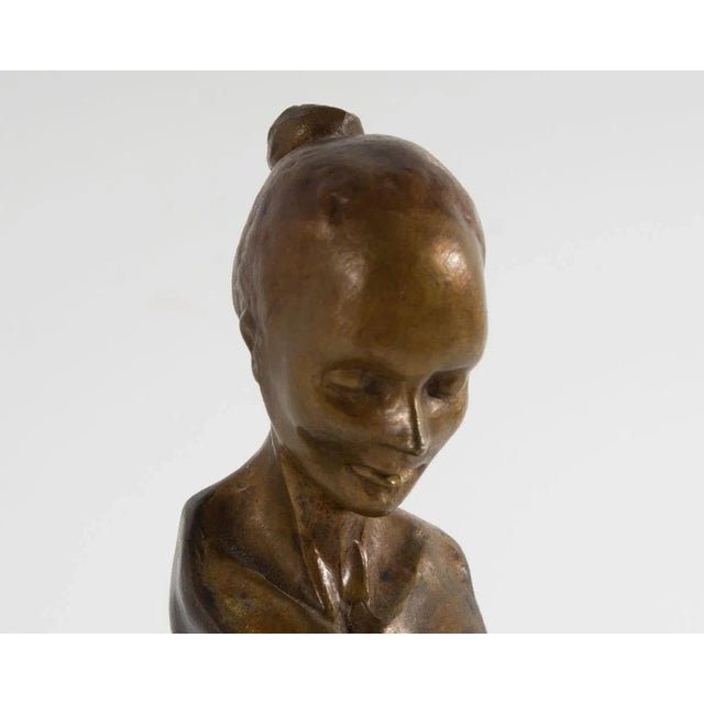 Wood Signed Bronze Miniature Bust of a Woman For Sale - Image 7 of 8