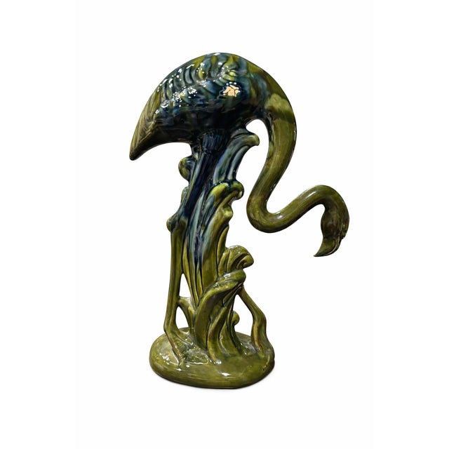 Vintage Mid-Century Modern Green Studio Art Pottery Stylized Dolphin (Abstract Bird Form), Drip Glaze, 13 For Sale - Image 9 of 12