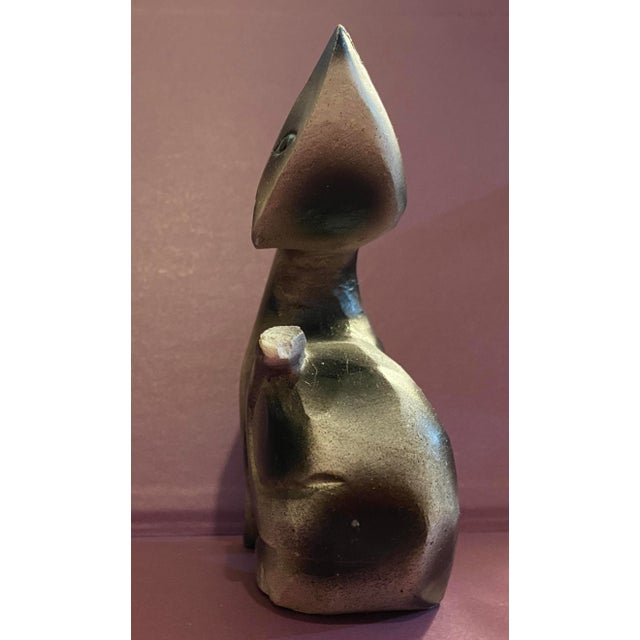 Vintage Abstract MCM Sculpture Wood Carved, Blue-Eyed Cat Gray W/ Black Spots Wood For Sale - Image 4 of 7