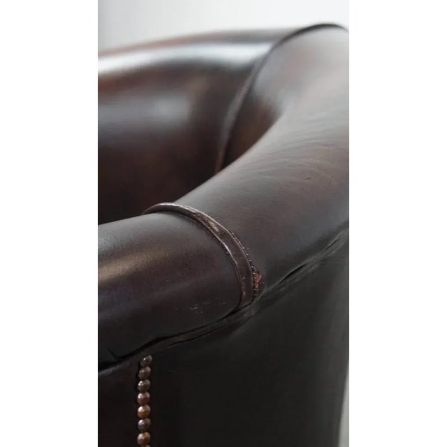 English Cowhide Club Armchair in Dark Color For Sale - Image 13 of 14