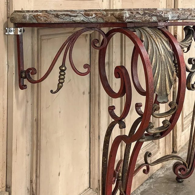 19th Century French Louis XIV Chinoiserie Wrought Iron & Marble Console For Sale - Image 10 of 13