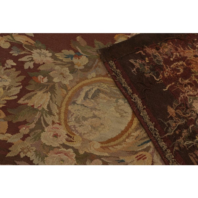 Textile 1950s Vintage Aubusson Flatweave Rug in Brown With Floral Patterns, From Rug & Kilim For Sale - Image 7 of 7