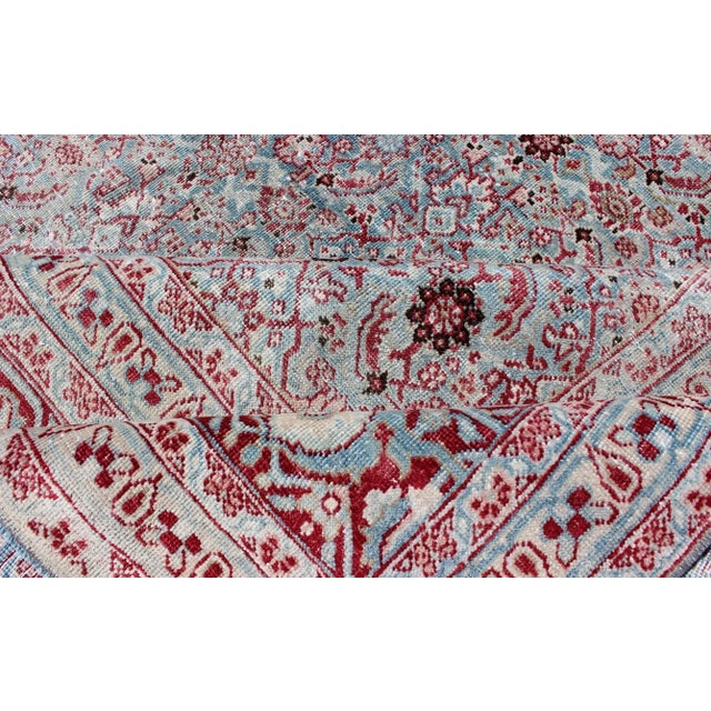 Antique Persian Tabriz Rug With All-Over Geometric Design in Light Blue and Rose Red 7'4 X 11'1 For Sale - Image 11 of 12