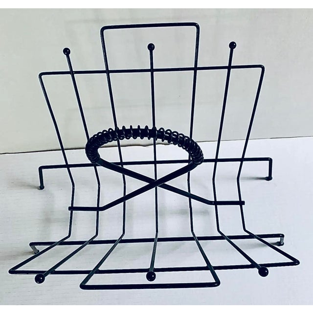 Mid 20th Century Vintage Atomic Ranch Mid-Century Modern Black Wire Magazine or Record Stand For Sale - Image 5 of 10