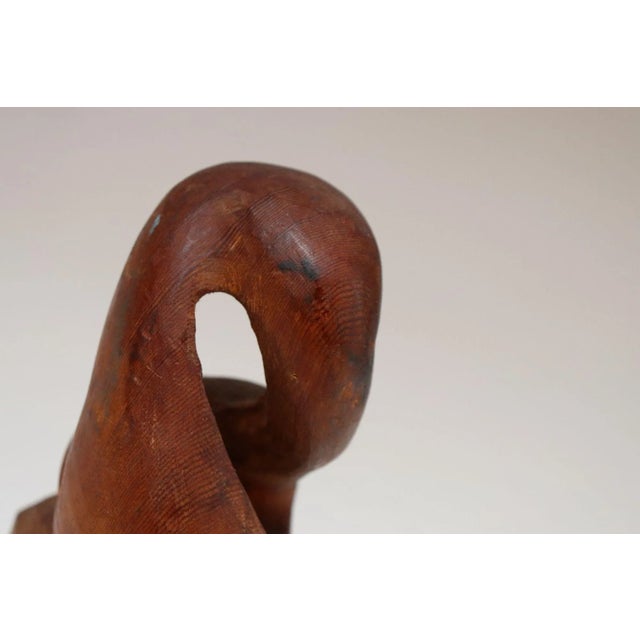 Small Vintage Handcarved Modernist Organic Form Wooden Sculpture on Base Signed For Sale - Image 11 of 17