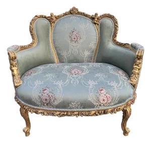 1950 French Louis XVI Gold Beech Damask Settee - 1 Pc