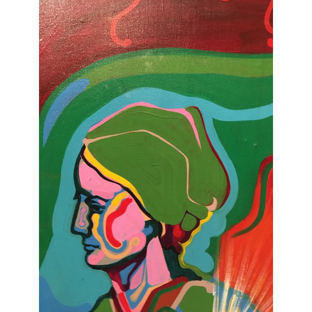 Vintage Mid-Century Colorful Figurative Abstract Oil on Canvas Portrait Painting For Sale - Image 6 of 12