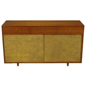 Walnut & Lacquered Linen Front Nine-Drawer Cabinet