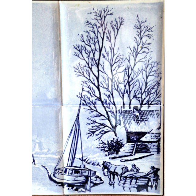Blue Hand Painted Vintage 1960s Delft Blue and White Tile Cheese Board For Sale - Image 8 of 12